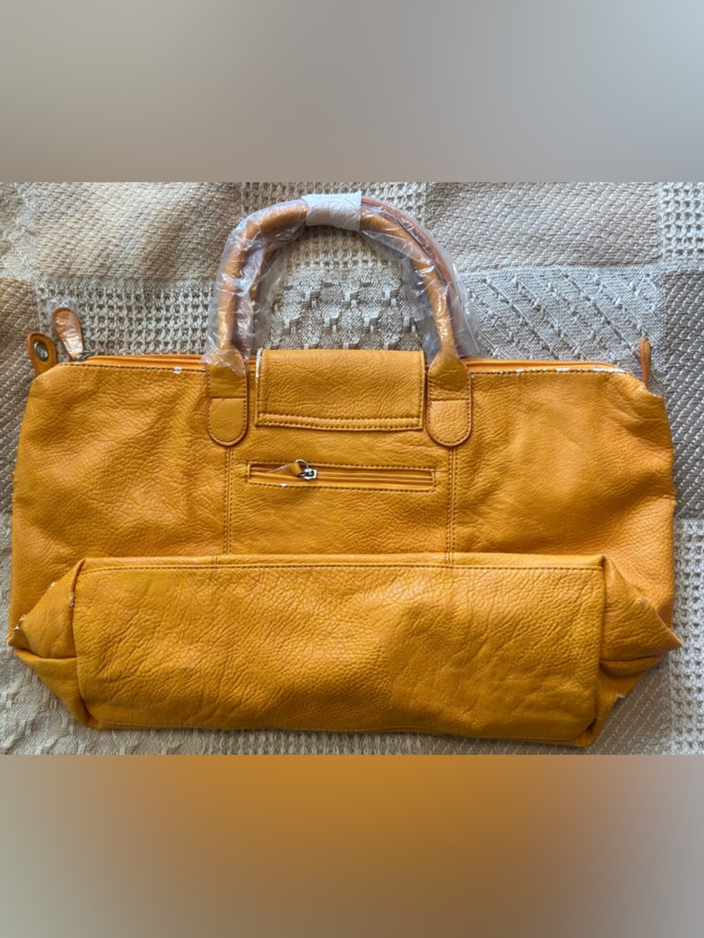 Structured Yellow Leather-Look Shoulder Tote - FLAW - Picture 2 of 7